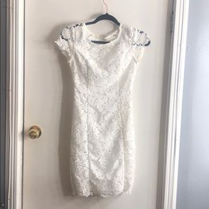 White laced open back dress
